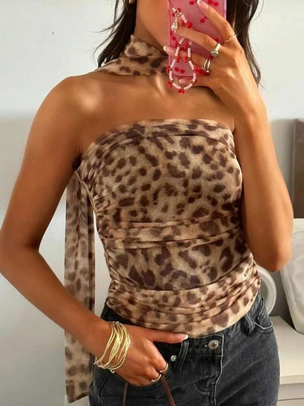 Zara Animal Print Tulle Bandeau Top with Scarf - Size Medium